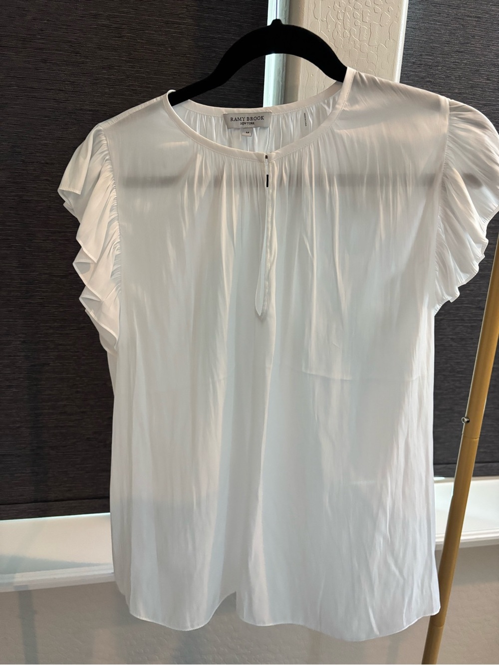 Ramy Brook White Ruffle Sleeve Tie-Neck Blouse